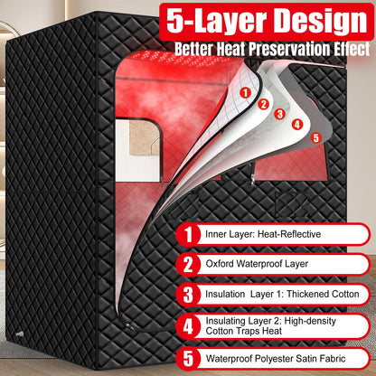 iTHERAU 2 Person Infrared Sauna Box for Home, Portable Steam Sauna Room with 660nm＆850nm Red Light Therapy Lamp, 5-Layer Waterproof, 2 Steamers, 2 Folding Chair