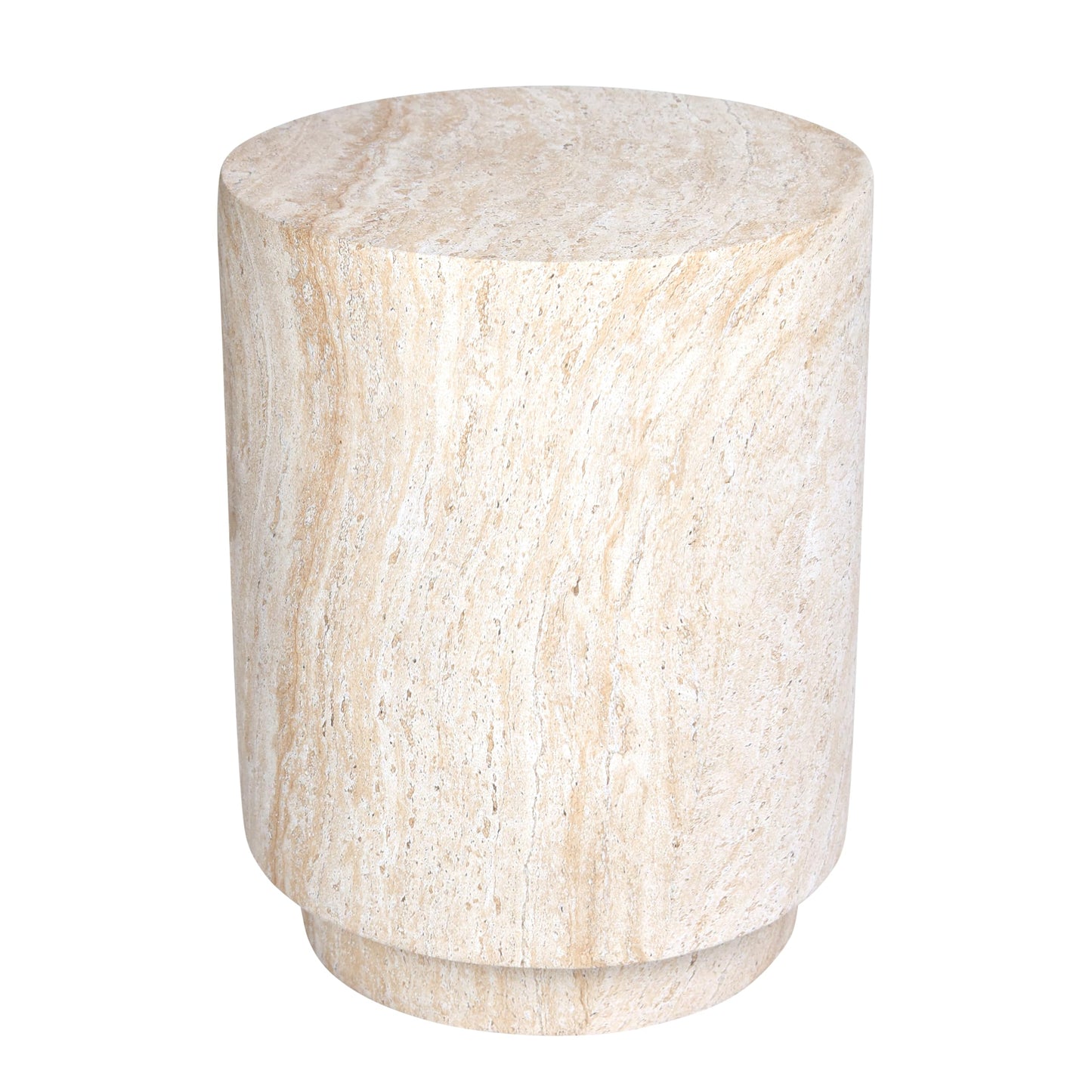 Empire Art Direct Cylinder Travertine Stone Finish Italian Design MgO Side Accent Table, Living Room, Bedroom & Office, 14.2"x14.2"x18.3"