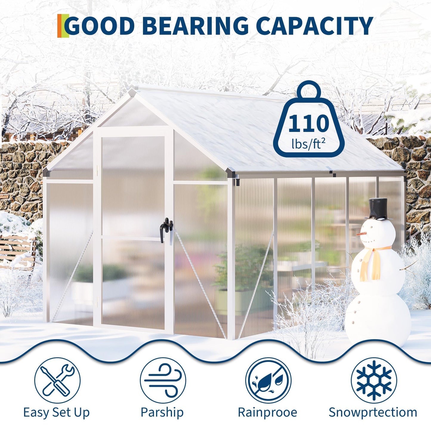 6X10 FT Greenhouse for Outdoors, Polycarbonate Flower Greenhouse with Roof Vent, Push-Pull Lockable Door, Aluminum Walk-in Greenhouses for Outside Garden Backyard, Patio, Lawn, Silver