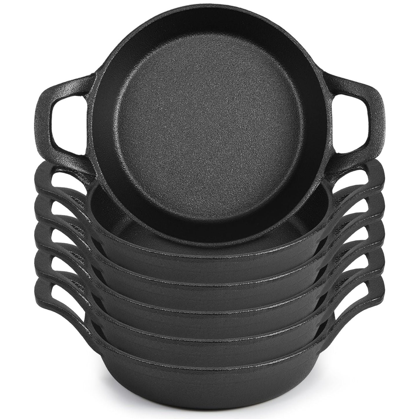 Ziliny Mini Cast Iron Skillets 6.3 x 6.3 x 1.5 Inch Cast Iron Pan Small Ramekin Set Black Casserole Dish Cookware Oven Safe Mini Skillets for Kitchen Indoor Outdoor Picnic (6 Pack)