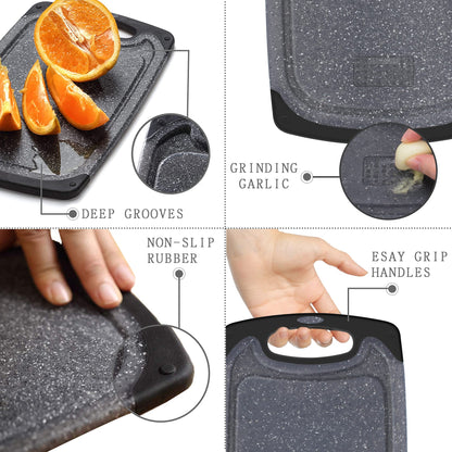 Viretang Plastic Cutting Boards Set of 3 Extra Large for Kitchen, Thick Chopping Board with Deep Juice Grooves, Non‑Slip Feet, Easy Grip Handle, BPA Free, Dishwasher Safe,Black