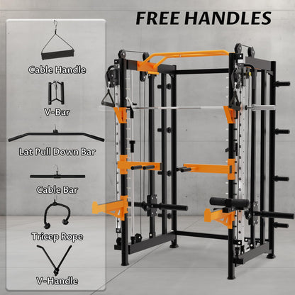 Fitvids All-in-One Power Cage with Pulley Cable Crossover System, Squat Rack, Leg Extension & Curl – Multi-Functional Home Gym Strength Training Equipment