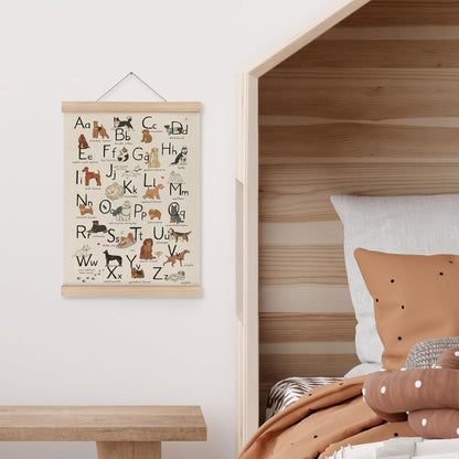 12x16 MAQIKA ABC Alphabet Chart Dog Poster Framed with Wood Hanger,Alphabet Banner, Alphabet Abc Poster