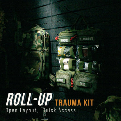 EVERLIT Roll Up Trauma First Aid Kit with CAT Tourniquet-Tactical IFAK Emergency Medical Kit for Outdoor, Vehicle & Home Preparedness-Quick Release Molle Bag for First Responders (OD Green)