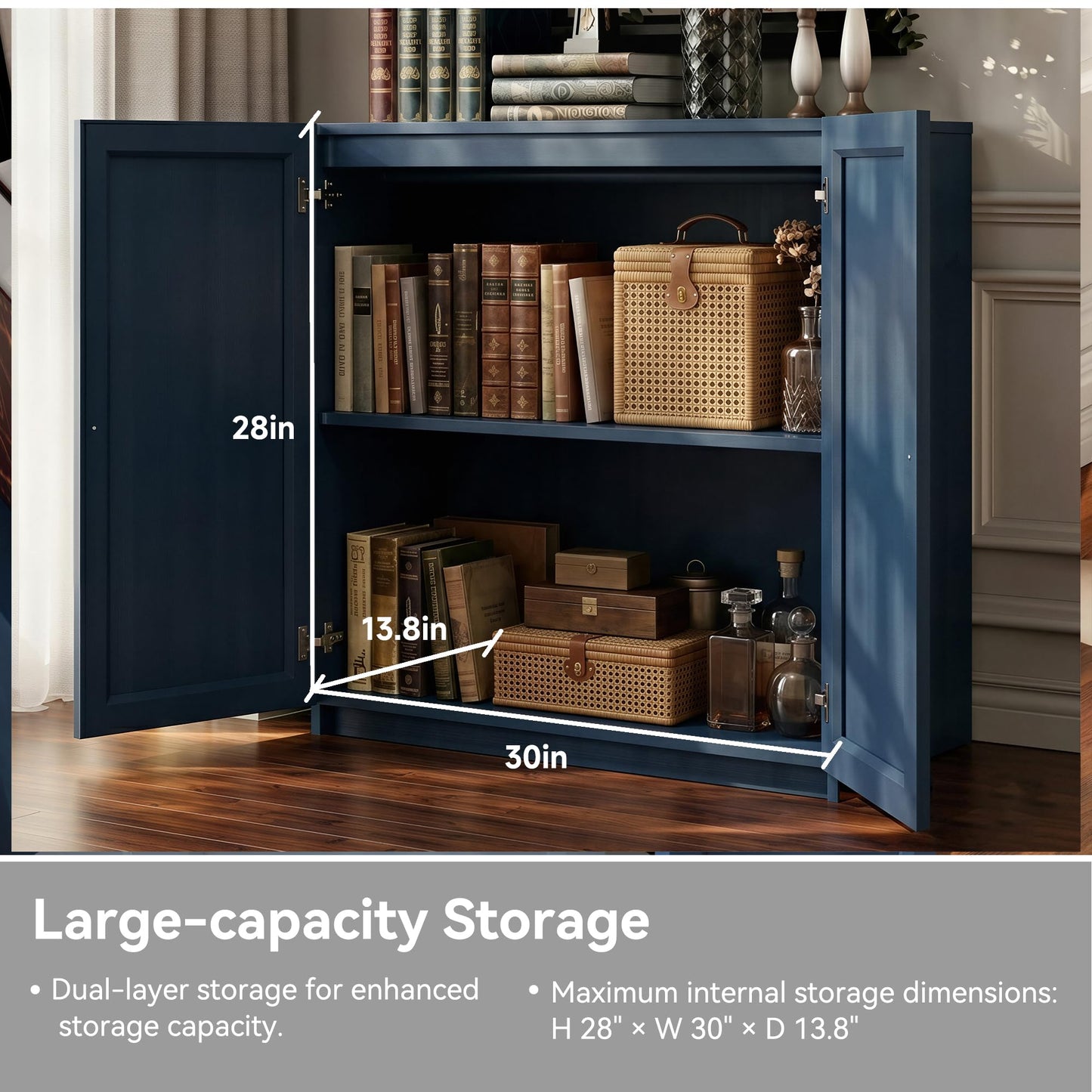 FENSULN Modern Sideboard Accent 2 in 1 Buffet Storage Cabinet Display Buffet Cabinet Credenza with Adjustable Shelves for Dinging Room Living Room Entryway Coffee Bar,Blue