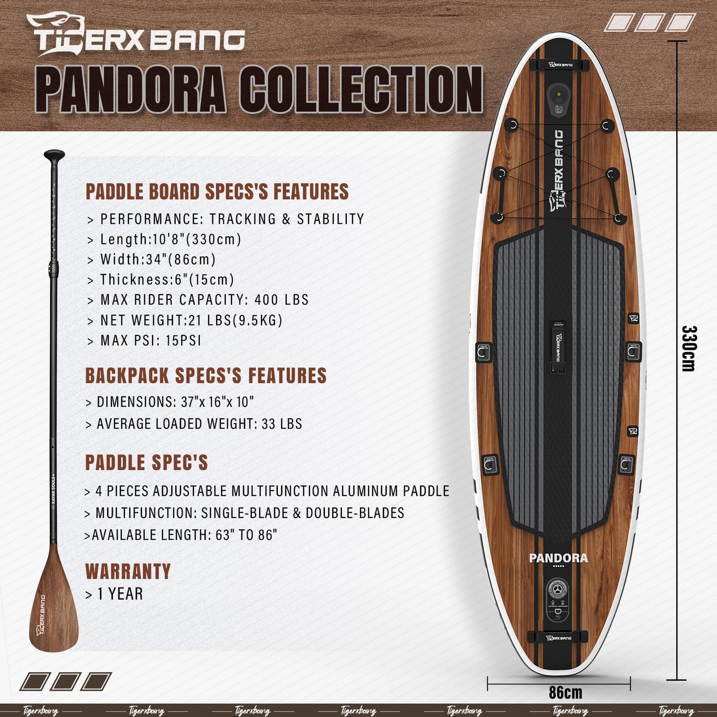 TIGERXBANG Paddle Board, 10.8' Stand Up Paddle Board with Premium Complete Inflatable SUP Accessories, Extra Wide Paddleboards for Adults & Kids-Pandora Collection Indian Black