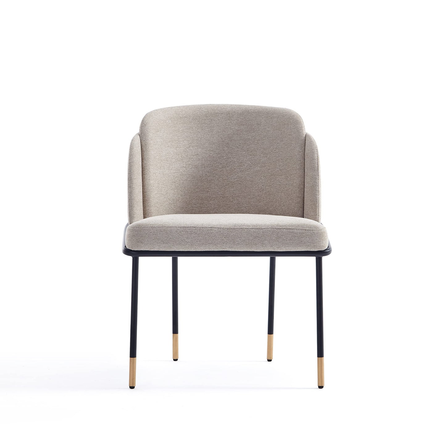 Manhattan Comfort Flor Dining Chair with Metal Legs, Upholstered in Twill Weave Fabric, Padded Cushions, Ergonomic Winged Back Design, Gold Metal Accents, Fully Assembled, 2 Piece Set, Wheat