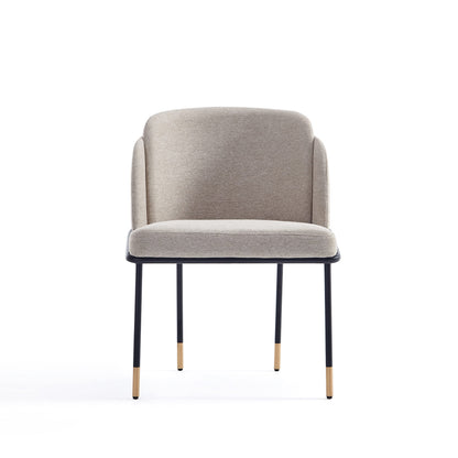 Manhattan Comfort Flor Dining Chair with Metal Legs, Upholstered in Twill Weave Fabric, Padded Cushions, Ergonomic Winged Back Design, Gold Metal Accents, Fully Assembled, 2 Piece Set, Wheat