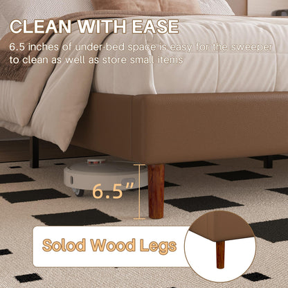 Lcwtvgxr King Size Leather Platform Bed Frame with Adjustable Upholstered Headboard, Solid Wooden Legs, No Box Spring Needed, Easy Assembly, Noise Free, Brown