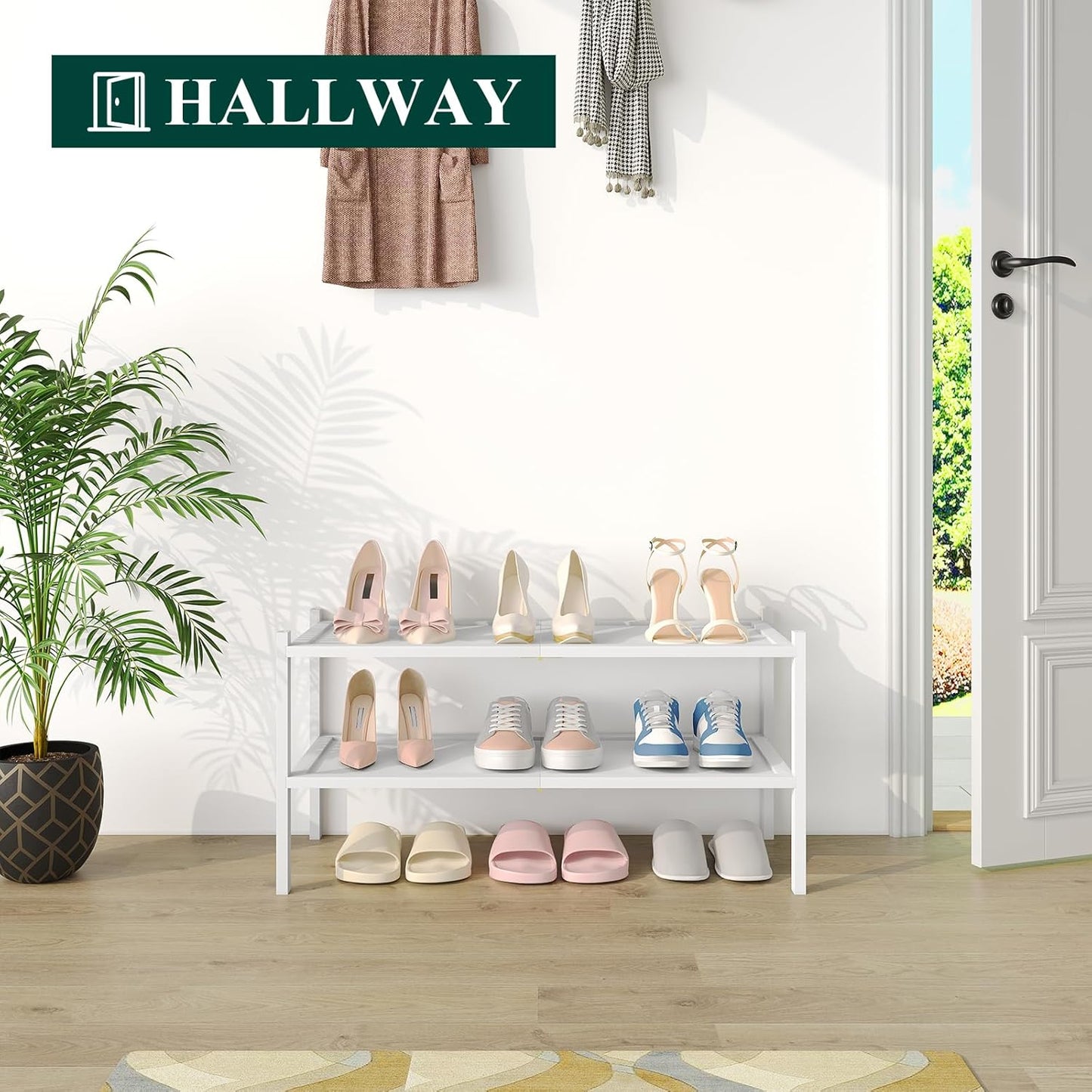 2 Closet, Smiry Bamboo Shoe Rack, Tier Shoe Organizer for Entryway & Stackable Free Standing Storage Shelf for Shoes