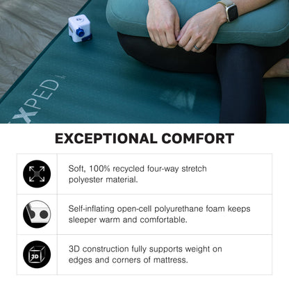 Exped MegaMat Duo Medium - Self Inflating Soft Car Sleeping Mat, 4” Foam Pad, Pump Included