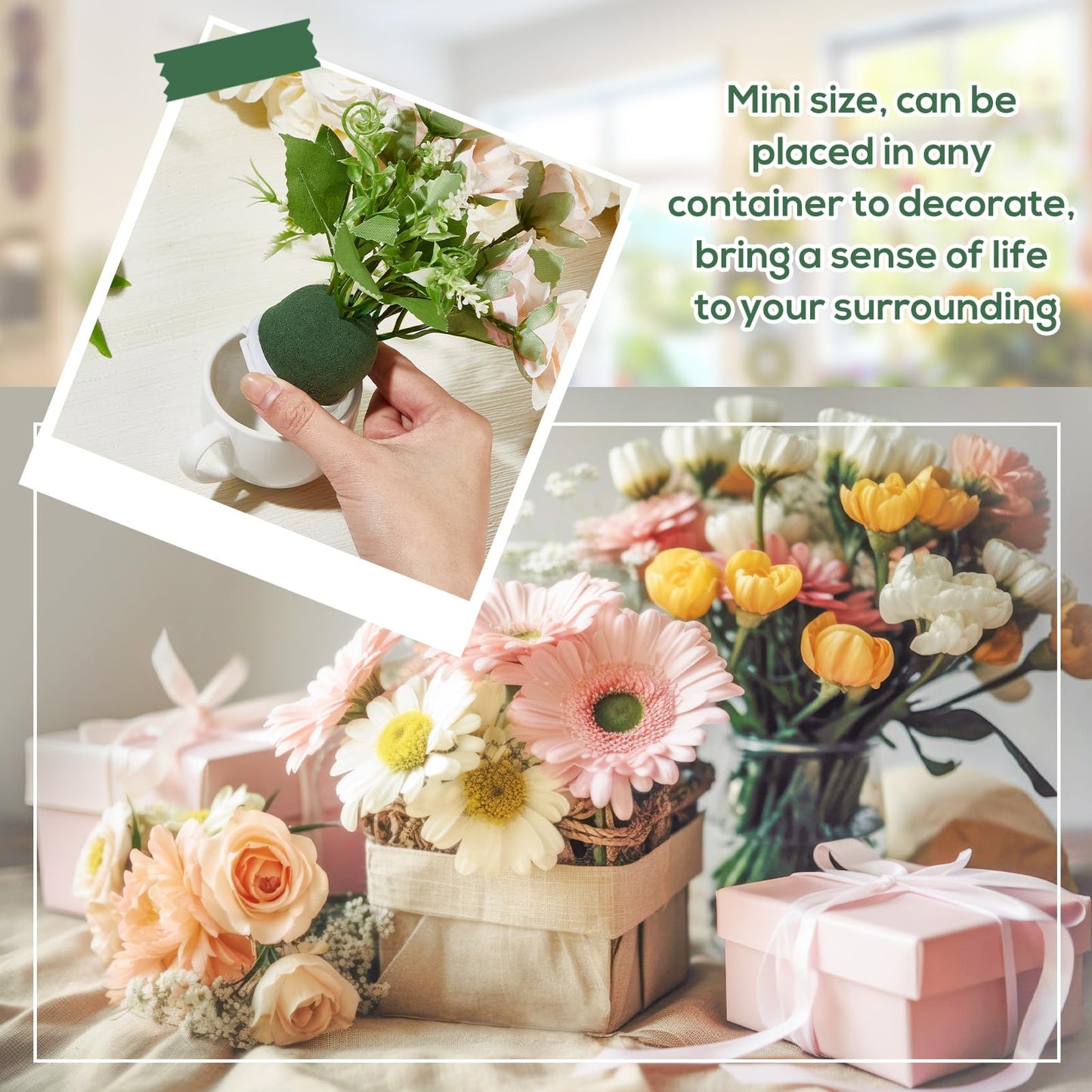 Tessco 24 Pcs Mini Floral Foam Holder Round Floral Foam with Green Arrangement Wire Arrangement Supplies for Table Wedding Wine Bottle Decor