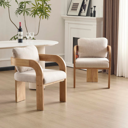Christopher Knight Home Yorick Modern Dining Chair Set of 2 with Cushion, Solid Wood Dining Room Armchair Set, Curved Backrest Kitchen Side Chair, Living Room Comfy Extra Seat, Natural+Beige