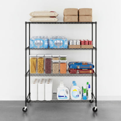SafeRacks - NSF Certified Storage Shelves, Zinc, Heavy Duty Steel Wire Unit with Wheels and Adjustable Feet, Garage or Bakers Rack, Kitchen, Pantry Shelf - (24"x60"x72" 4-Tier) (Black)