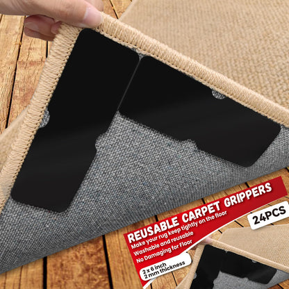 Rug Carpet Non Slip Grippers, Reusable Carpet Tape, No Damaging for Hardwood Floors, Strong Hold Rug Stickers for Area Rugs, Keep Corners Flat, Removable,16Pcs