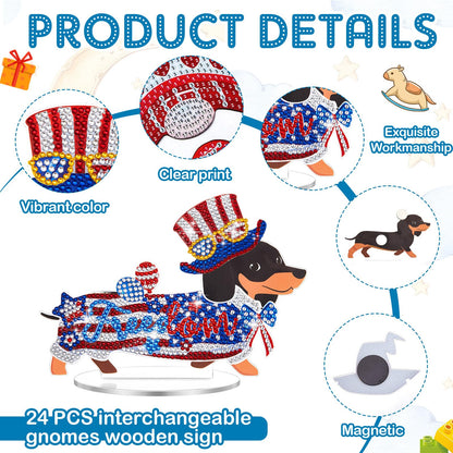 Menkxi 24 Pcs Dachshund Diamond Art Magnets Kit, Interchangeable Weenie Dog DIY Craft for Summer, Seasonal Home Table Decor Gifts