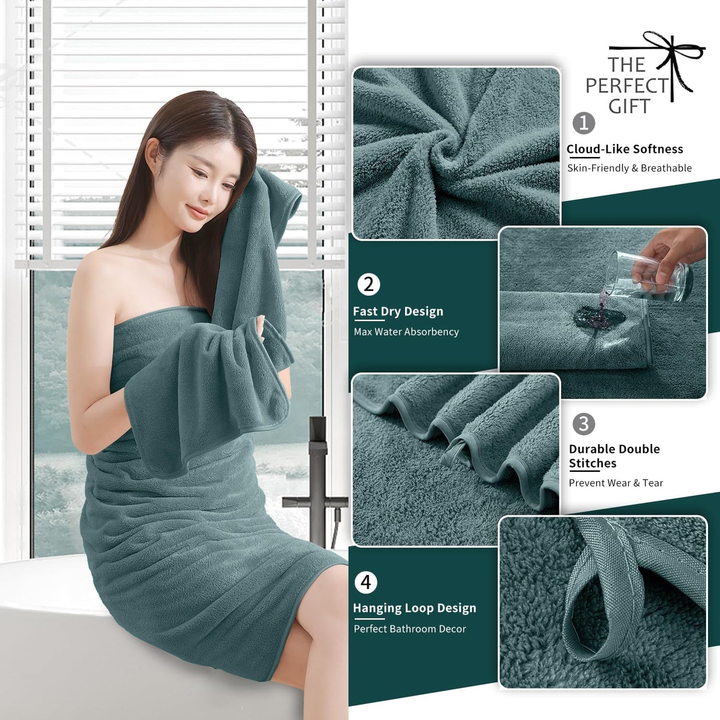 8 Set|2 Sheet,2 Towels,4 Set Piece Bathroom Towel Oversized Large Bath Towel Hand Washcloths|Ultra Soft Microfiber
