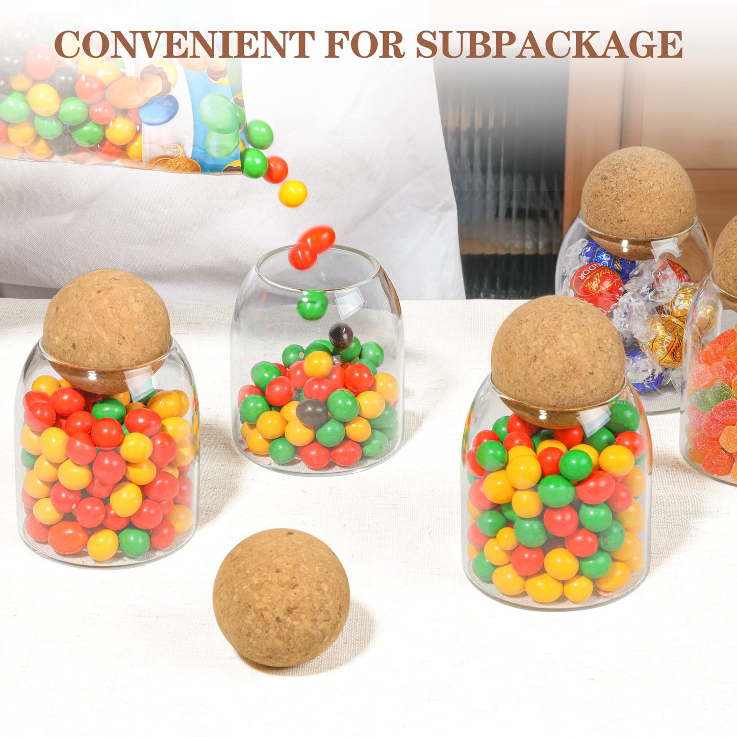ComSaf 3 Pack 16oz Clear Decorative Glass Jars with Cork Ball Lid - Coffee Bar Kitchen Counter Bathroom Storage, Dishwasher Safe, Glass Canisters for Coffee Sugar Candy Storage - Home Decor & Gifting
