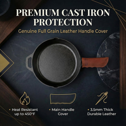 Made in Georgia - Cast Iron Handle Cover- Extra Thick Leather Heat Resistant Handle Holder for Cast Iron Skillets, Pans