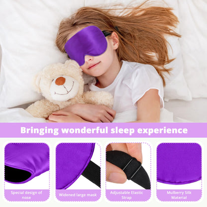 Kids Sleep Mask Eye Cover, 100% Real Natural Pure Silk Eye Mask with Adjustable Strap, Blindfold Kids Eye Mask for Sleeping, Eye Shade for Boys Girls and Adult, Pressure-Free Comfort (Black)