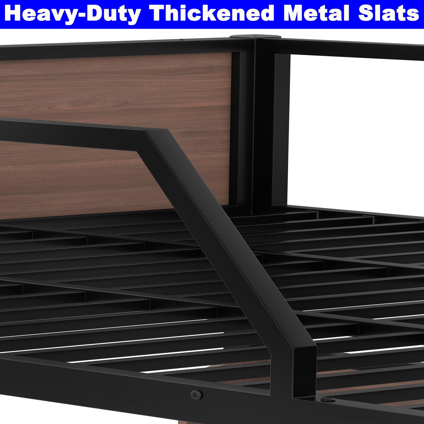 SIMPLEZC Upgraded Version Heavy Duty Thicken Metal Queen Over Queen Bunk Bed with Storage Shelves and Lights, Best Industrial Style Bunk Bed Frame with Wood Board for Adults (Queen Over Queen)