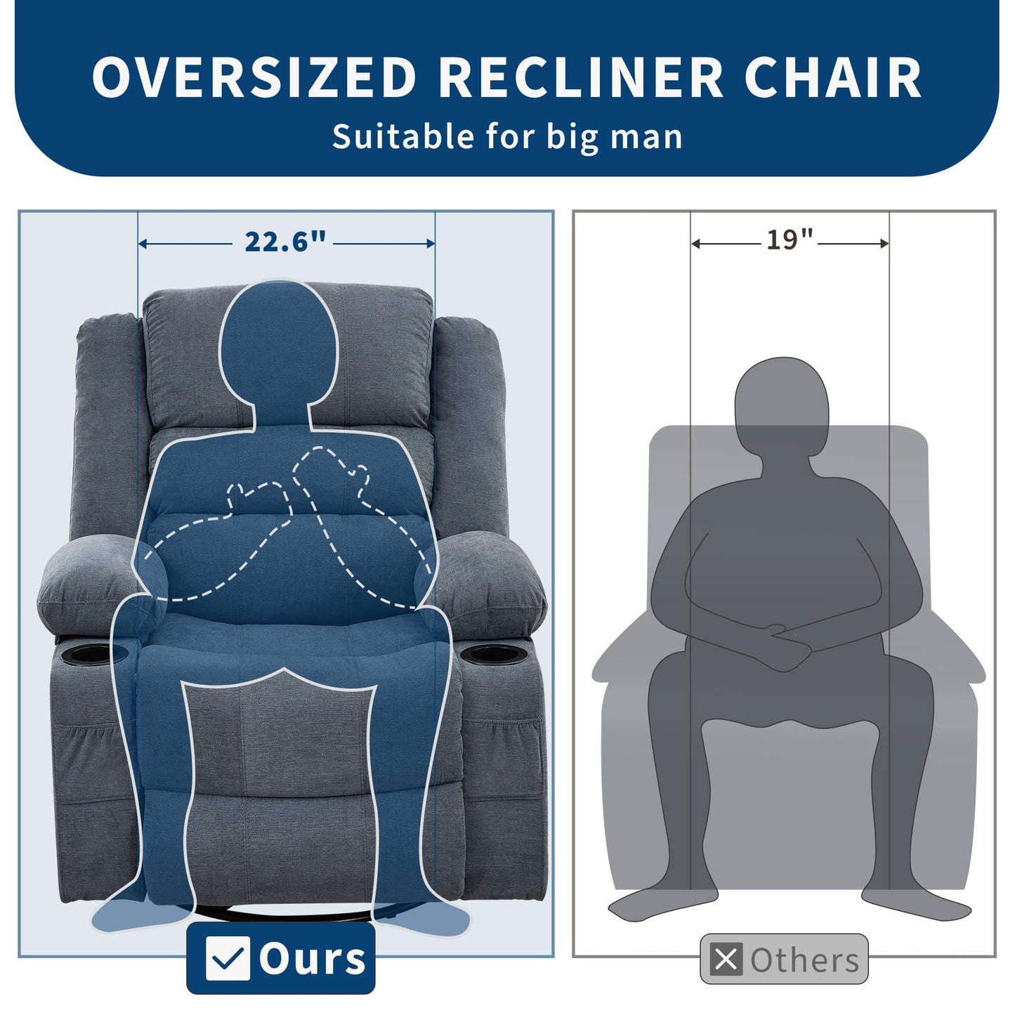 Rocking Recliner Chair for Adults Linen Wide Upholstered Glider Recliner with Cup Holder Deep Seat Single Sofa Rocker Chair for Nursery Living Room