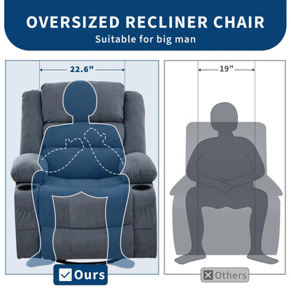 Rocking Recliner Chair for Adults Linen Wide Upholstered Glider Recliner with Cup Holder Deep Seat Single Sofa Rocker Chair for Nursery Living Room