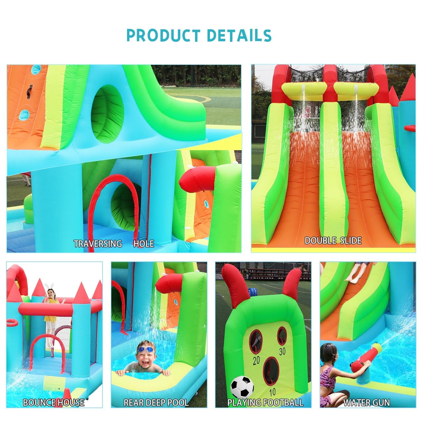 JOOLOOG Inflatable Water Slide Park 18x15FT Mega Water Park Bounce House w/Double Waterslide Large Splash Pool, Deep Pool, Shower,Water Cannon,Climbing Wall and Jumping Bouncer for Backyard Outdoor