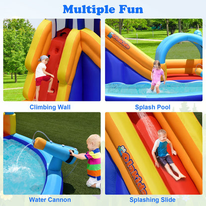 OLAKIDS Inflatable Water Slides, 14FT x 10FT x 8.5FT Shark Theme Bouncy House with Slide, Splash Pool, Climbing Wall, Water Gun, Outdoor Jumping Castle with Hose Carry Bag Stakes