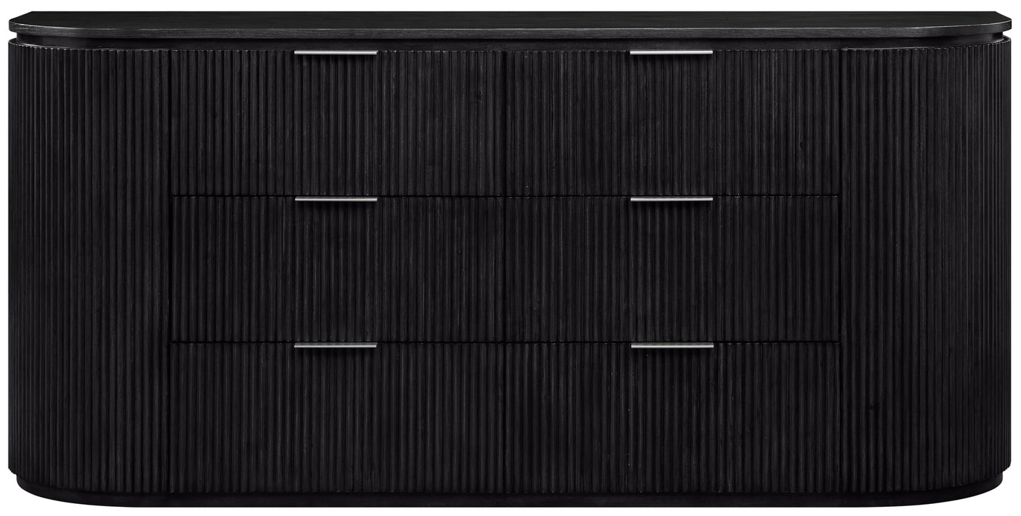 Meridian Furniture 818Black-D Astrid Collection Modern | Contemporary Dresser with Rich Black Finish, Mix of Solid Wood, MDF and Oak Veneer, Fluted Wood, 70" W x 20" D x 33" H, Black