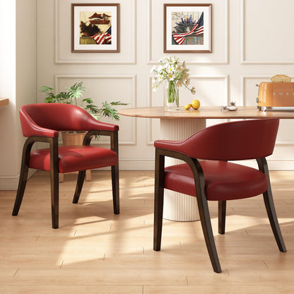 Upholstered Barrel Dining Chair Set of 4, 17.72"H Faux Leather Dining Room Chair with Arms Open-Back Dining Chairs w/ Wood "R" Legs Comfy Accent Side Chairs for Home Kitchen, Wine Red(NO TABLE!)