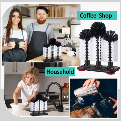 Havawish 2 Pack Water Bottle Cleaning Brush with Suction Base, 3 Head Bristle Bar Glass Washer for Sink, Cup Washer Brush Cleaner for Bar Beer Cup, Wine Glass, Long Leg Cup Kitchen Tools