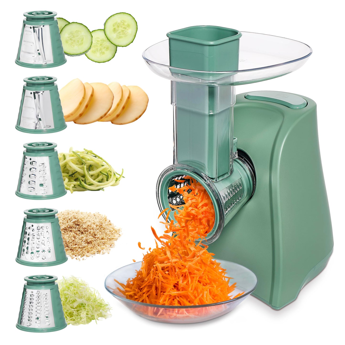 COOK WITH COLOR 5-in-1 Electric Slicer, 150W Food Prep Machine – Cheese Shredder, Fine & Coarse Graters, Potato Grater, Vegetable Slicer, Fruit, Salad Shooter, Compact Design For Bowl Prep, Blush
