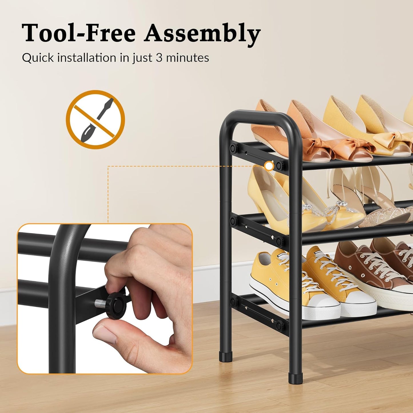 3 Closet, 28 42, Closet, 18 Gewudraw Tier Shoe Organizer, Shoe Rack for Metal Shelf Can Expandable to for Bedroom
