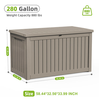 DRATO 280 Gallon Deck Boxes Outdoor Waterproof, Resin Large Lockable Storage Box with Lid, Outdoor Storage Bench Patio Cushions Furniture, Garden Tools, Pool Accessories (Grey, 280 Gallon)