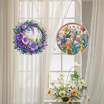 AIBOERL Diamond Art Hanging Kit for Adult,Special Shaped Rhinestone,Double Sided 5D DIY Acrylic Diamond Art Painting Window Pendants Home Garden Wall Hanging Kits Hanging Ornament (2 Pack Flower)