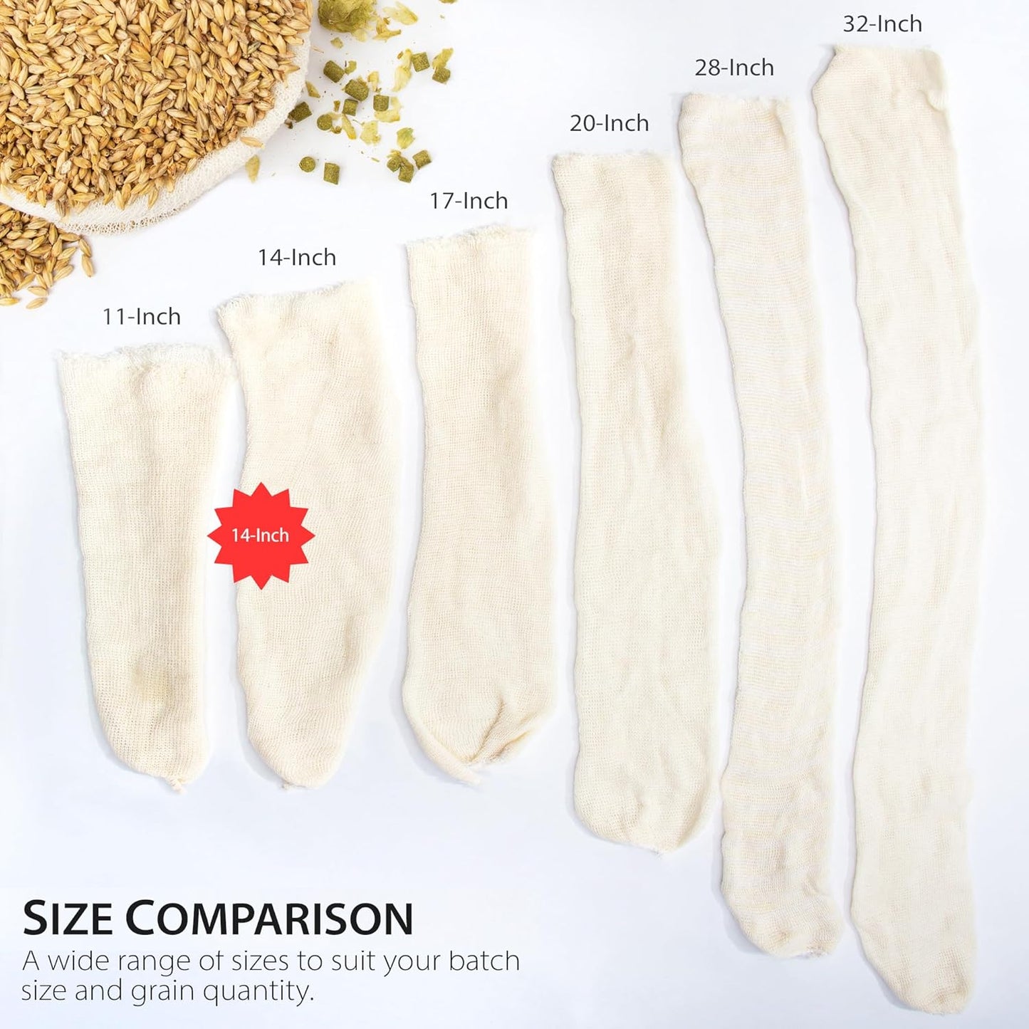 14" (50 Pack) Hops, Grain & Spice Beer Brewing Bags Cotton Mesh Steeping Bags for Beer Wine, Cider, Tea, Soups & Nut