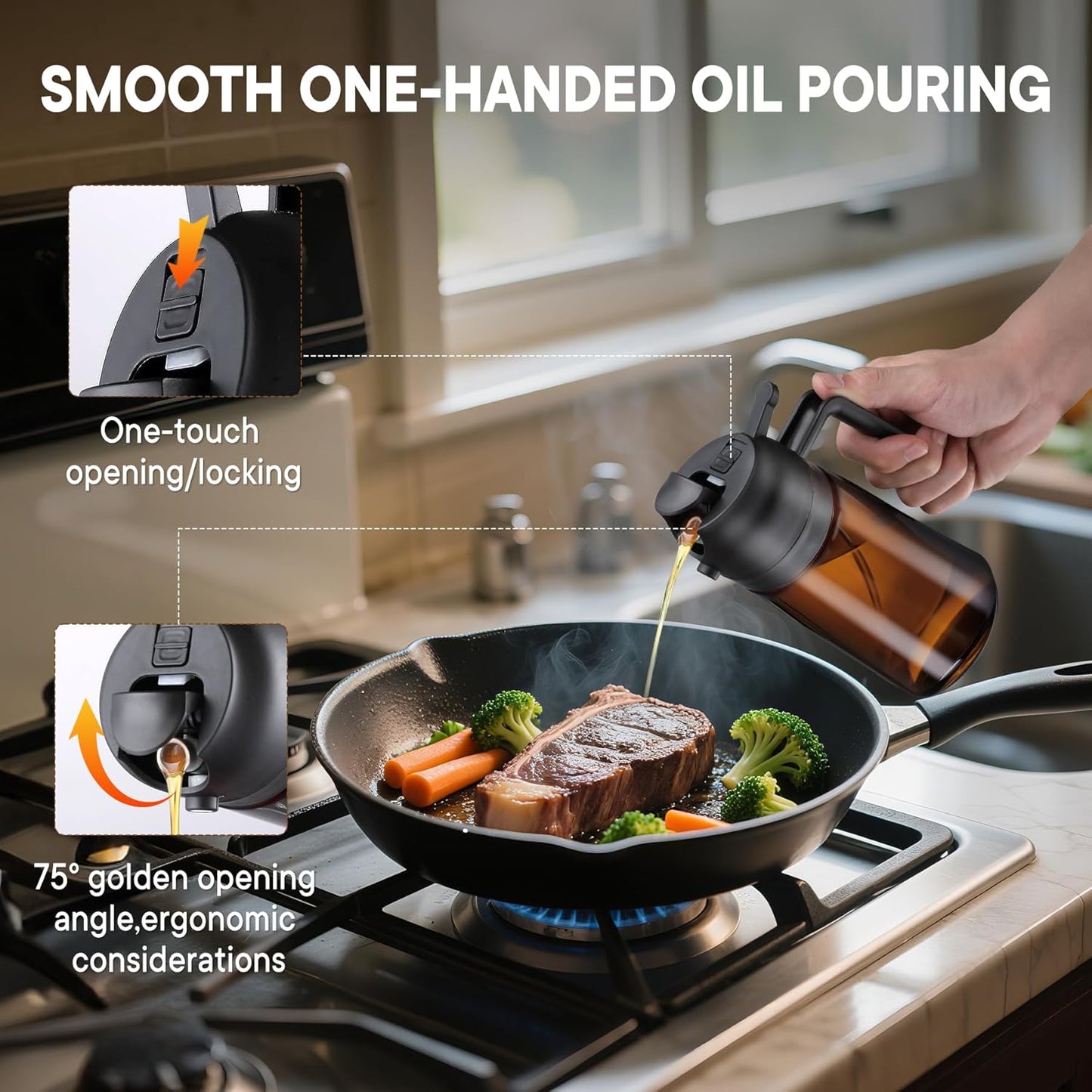 Olive Oil Sprayer 16oz - Premium Dark Brown Glass Dispenser for Cooking & Air Fryer | 2-in-1 Spray & Pour