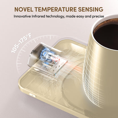 Coffee Mug Warmer & iKago Mug Set, Temperature Control Smart Heated Mug for Desk, Electric Coffee Warmer with Auto Shut Off & Real-Time Temp Display, Gifts for Men Women, 15oz Ceramic Mug