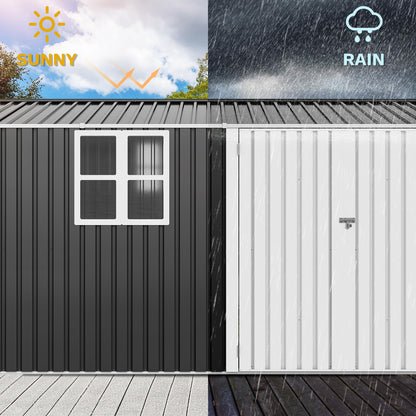 DWVO 12x8ft Large Tool Storage Shed with Window, Lockable Doors, and Sloped Roof, Oversized Steel Outdoor Storage Shed for Garden, Patio, Garage, Backyard, Lawn(Gray + White)