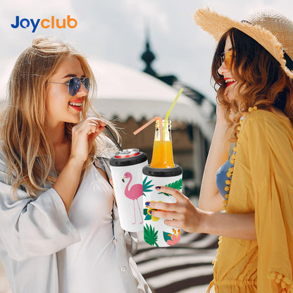 Joyclub 4 Pack 16oz Sublimation Beer Can Cooler Blanks 4 in 1 Stainless Steel Cups Double Wall Insulated Tumblers with Splashproof Lid, Non-slip Silicone Base