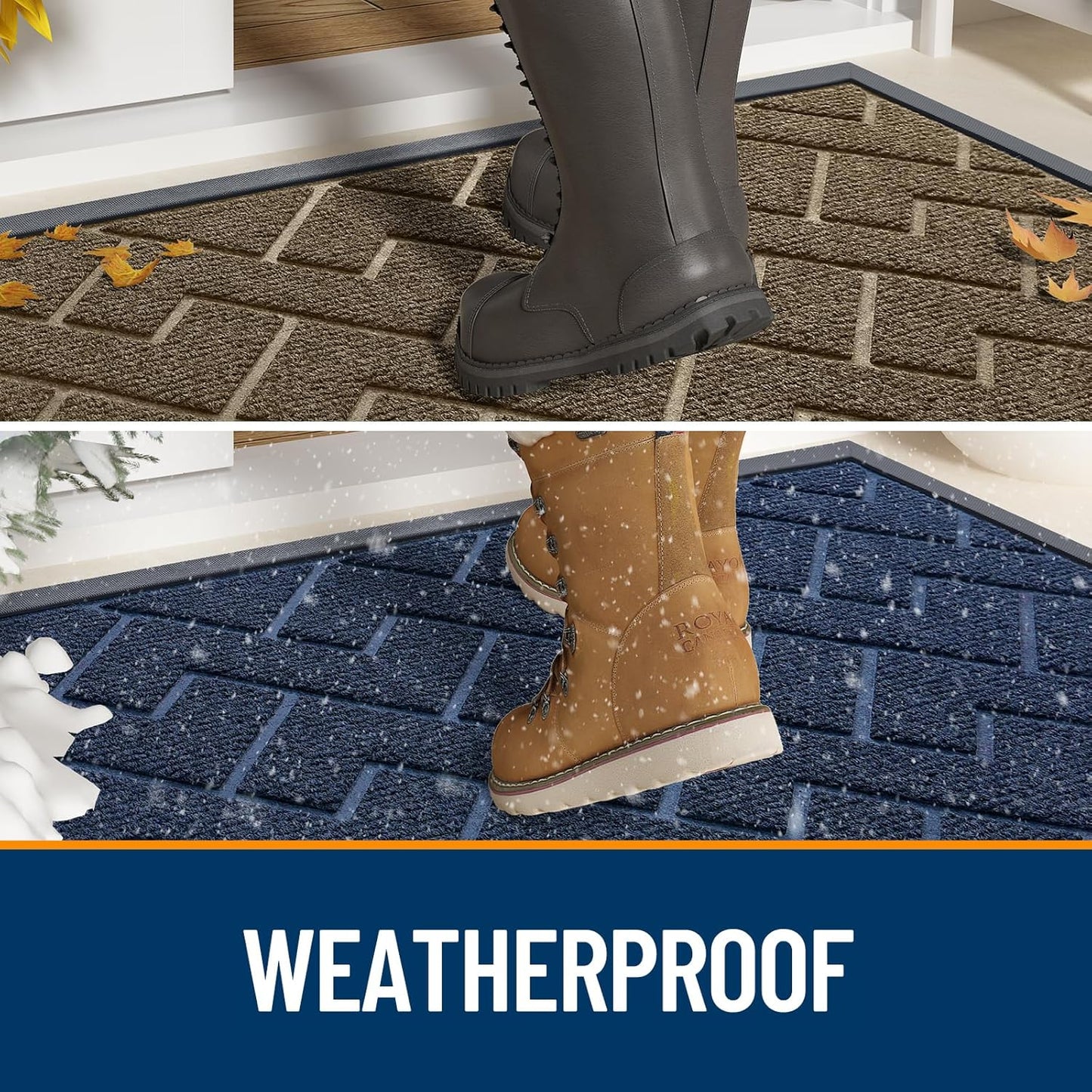 OLANLY Waterproof Front Door Mat - All-Season Sturdy Natural Rubber | Low Profile Herringbone Design (Green, 29.5x17)
