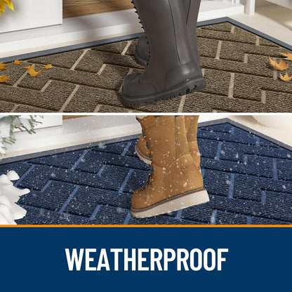 OLANLY Waterproof Front Door Mat - All-Season Sturdy Natural Rubber | Low Profile Herringbone Design (Green, 29.5x17)