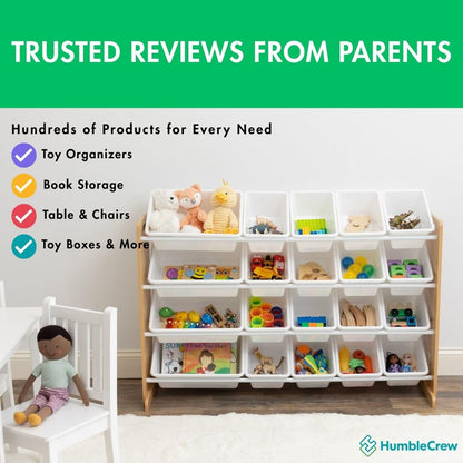 Humble Crew Toy Storage Organizer with 20 Removable Storage Bins for Kids Playroom, 4-Tier Toddler Toy Organization and Storage, Natural/White