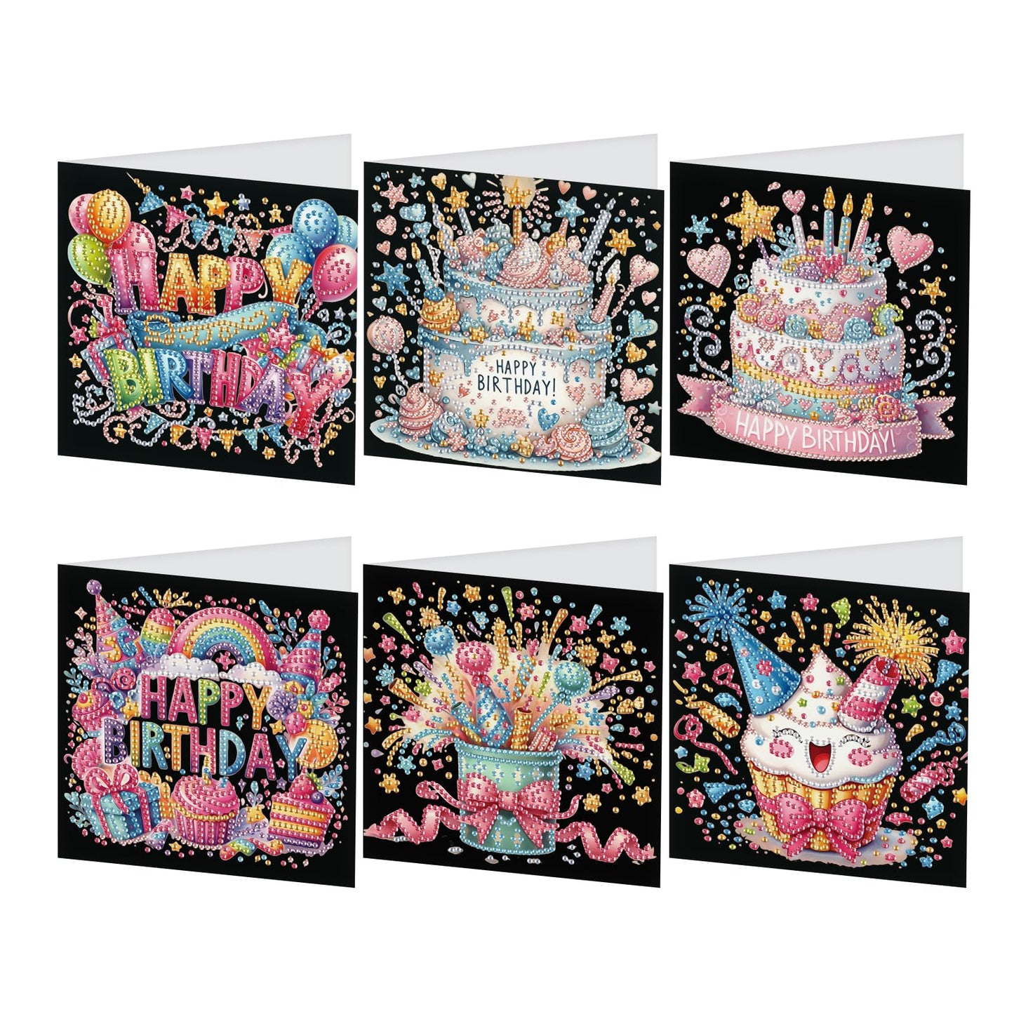JISHSHAY 6 PCS Cake Diamond Painting Greeting Cards Happy Birthday Diamond Art Birthday Cards with Envelopes Gem Art Gem Painting Mosaic Kits for Adults for Thanksgiving Anniversary Valentine