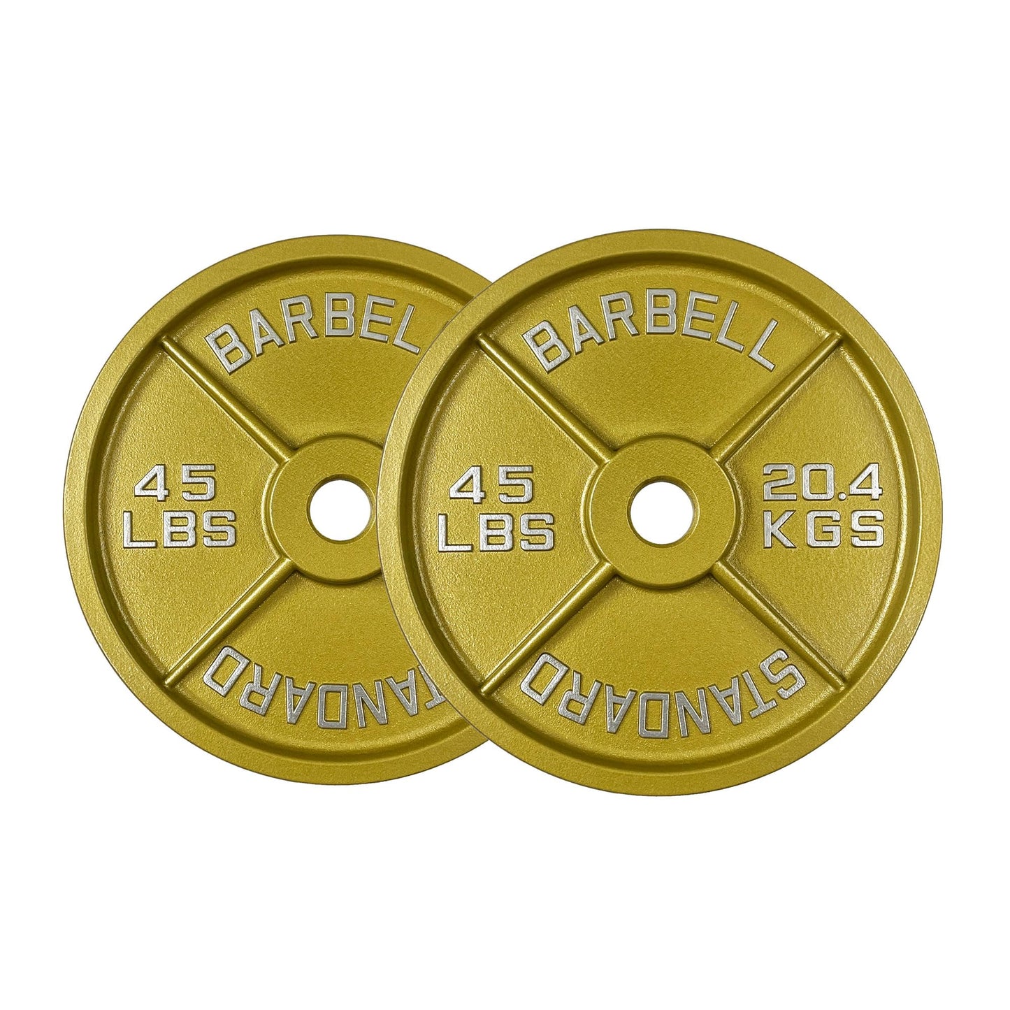 Gold Finish Olympic Steel Plates - Pairs and Sets 2 Inch Barbell Standard in Premium Gold for Weight Lifting (45lb Pair)