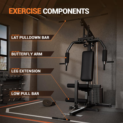 Home Gym Equipment, Multifunctional Workout Station with 100LBS Weight Stack, Home Gym Machine for Full Body Traning with LAT Pulldown System