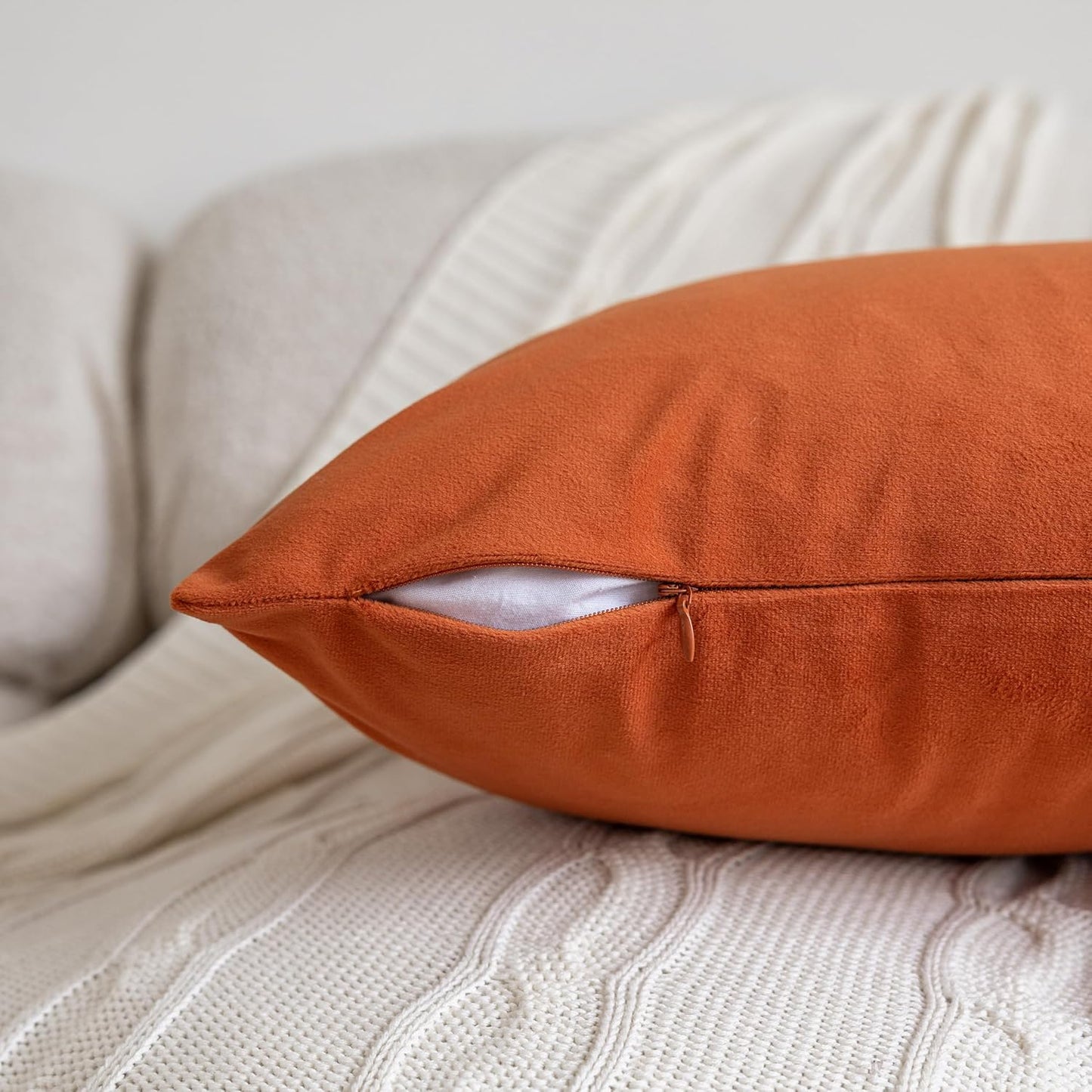 FEVERQIYI Burnt Orange Velvet Pillow Covers Set of 2, Decorative Square Throw Pillowcase 18x18 inch