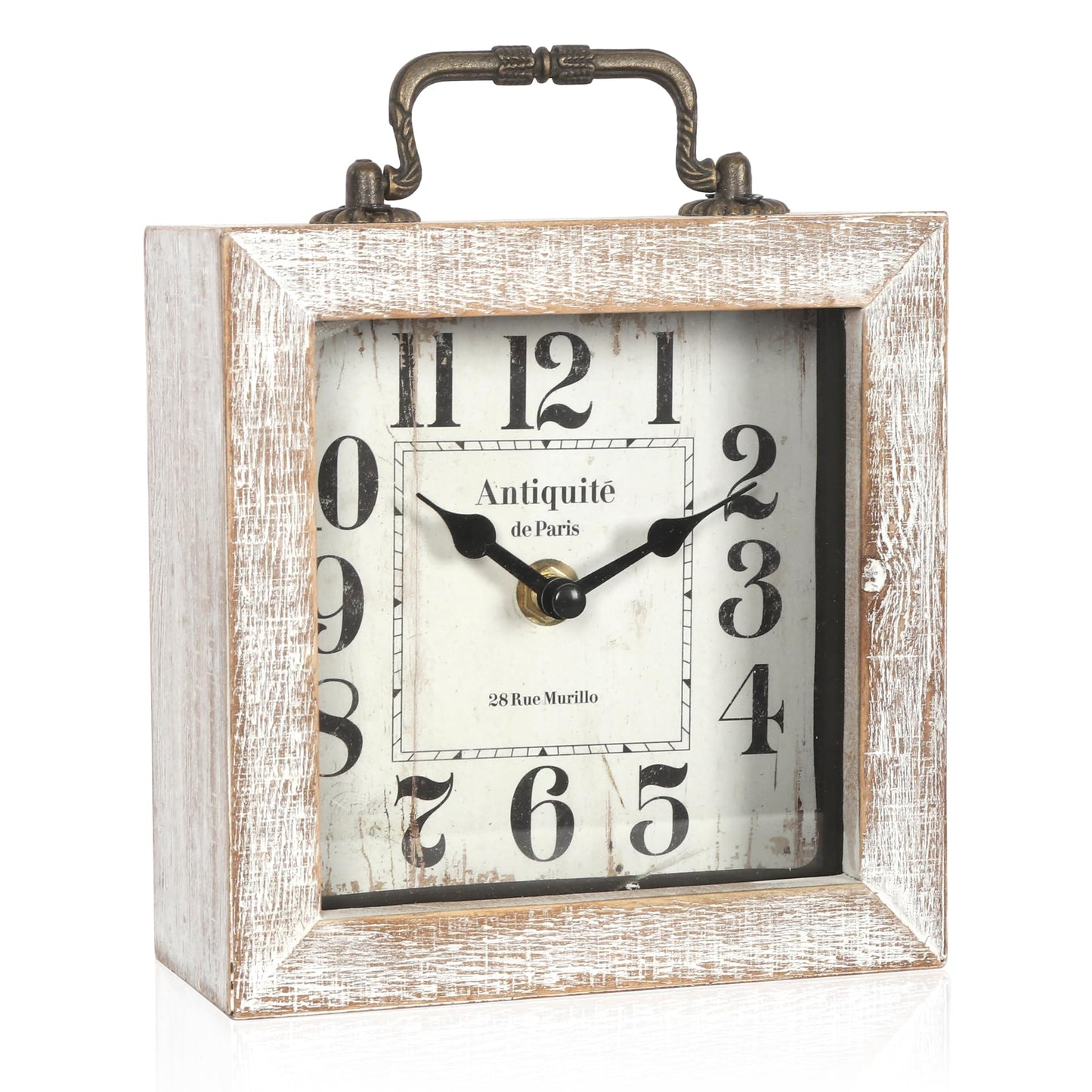 BITALYE Retro Desk Clock, White Vintage Wooden Table Clock,