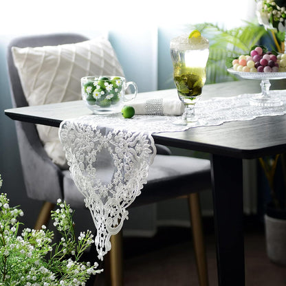 12"70") SUTAVIA Lace Patio Table Runner Embroidered Dresser Scarf, Classic Rectangular Macrame Tablerunner,for Kitchen